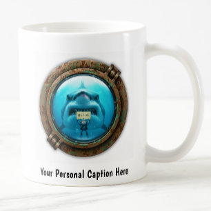 Funny "Help Me" Diver and Angry Shark Coffee Mug