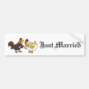 Funny Hen Bride and Rooster Groom Wedding Bumper Sticker