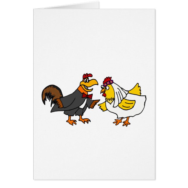 Funny Hen Bride and Rooster Groom Wedding Cards (Front)