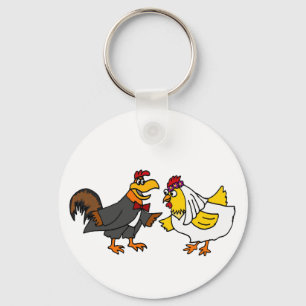 Funny Hen Bride and Rooster Groom Wedding Keychain