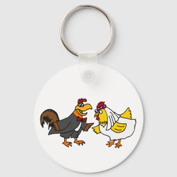 Funny Hen Bride And Rooster Groom Wedding Keychain by AllSmilesWeddings at Zazzle