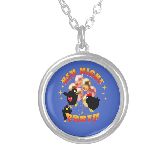 Funny Hens Night Party Funny Chicken  Silver Plated Necklace (Front)