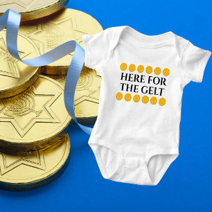 Funny Here for the Gelt, Jewish Holiday Hanukkah Baby Bodysuit