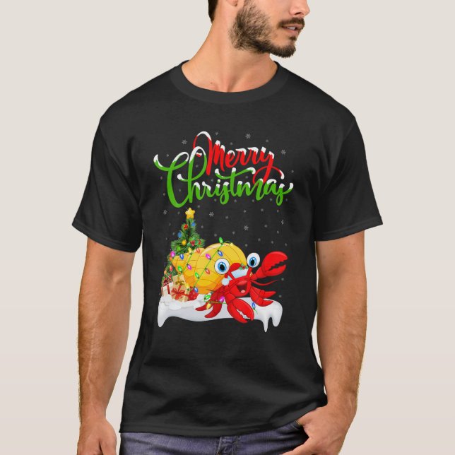 Funny Hermit Crab Lover Xmas Lighting Hermit Crab T-Shirt (Front)