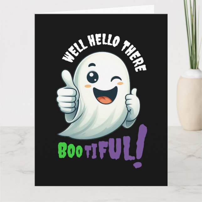Funny Hey Boo-tiful! Cute Winking Ghost Card (Front)
