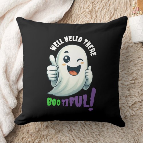 Funny Hey Boo_tiful Cute Winking Ghost Throw Pillow