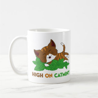 Funny High On Nepeta Catmint Cartoon Cat Art Coffee Mug