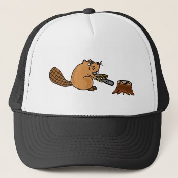 Funny High Tech Beaver With Chainsaw Trucker Hat by tickleyourfunnybone at Zazzle