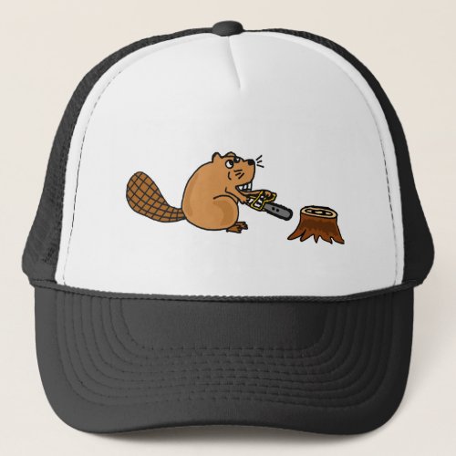 Funny High Tech Beaver with Chainsaw Trucker Hat