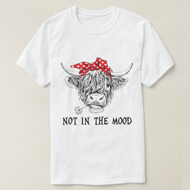 Funny Highland Cow Bandana Not In The Mood Western T-Shirt (Design Front)