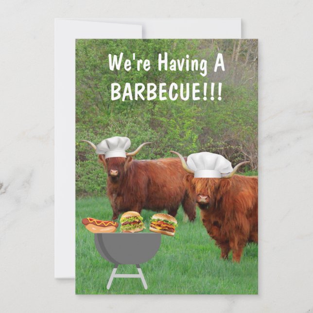 Funny Highland Cow Barbecue  Invitation (Front)