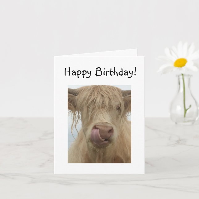 Funny Highland Cow Birthday Card (Small Plant)