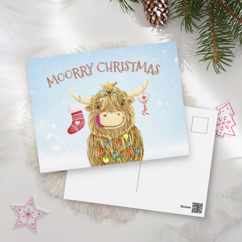 Funny Highland Cow Christmas Cute Holiday Postcard