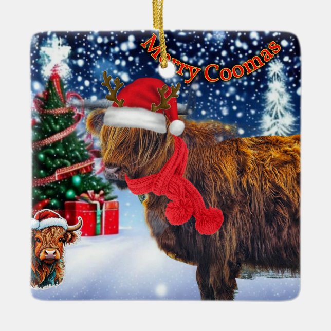Funny HIghland Cow christmas tree ornament (Front)