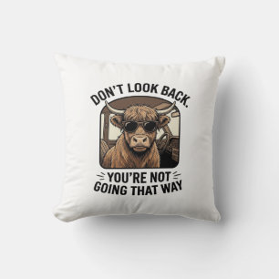 Funny Highland Cow Don’t Look Back Retro Throw Pillow
