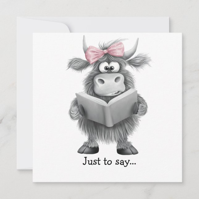 Funny Highland Cow Hand Drawn Just To Say Thank You Card (Front)
