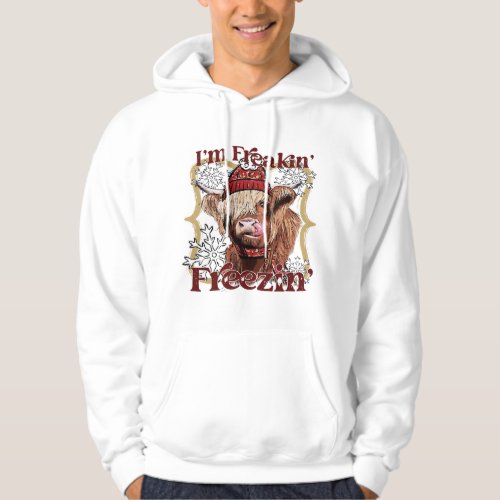 Funny Highland Cow Im Freaking Freezing Western Ch Hoodie