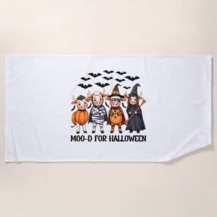 Funny Highland Cow Moo-d for Halloween Beach Towel