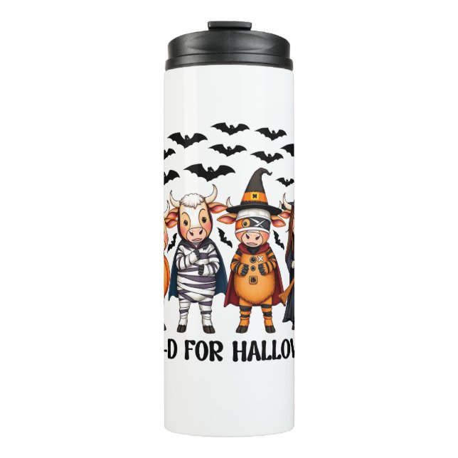 Funny Highland Cow Moo-d for Halloween Thermal Tumbler (Front)