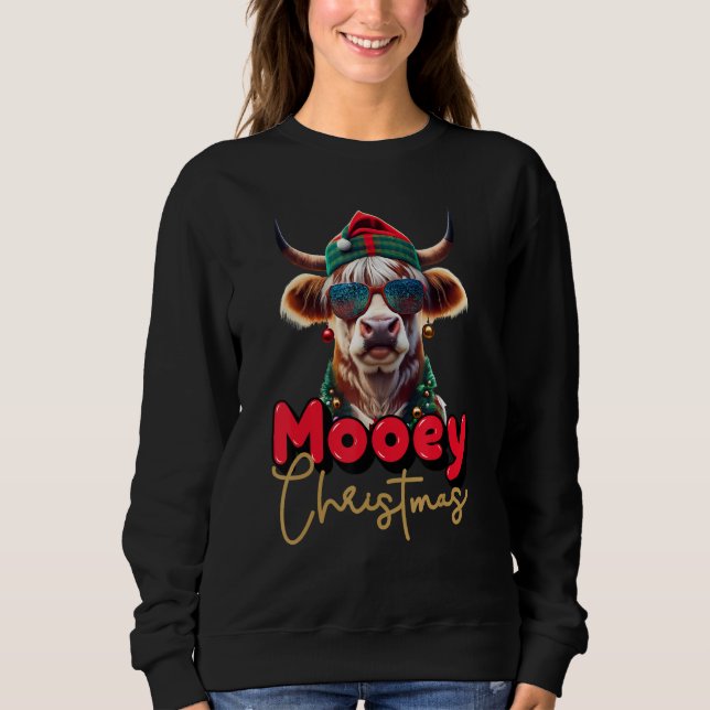 Funny Highland Cow Mooey Christmas Scottish Family Sweatshirt (Front)