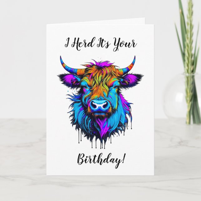 Funny Highland Cow Pun Birthday Card (Front)