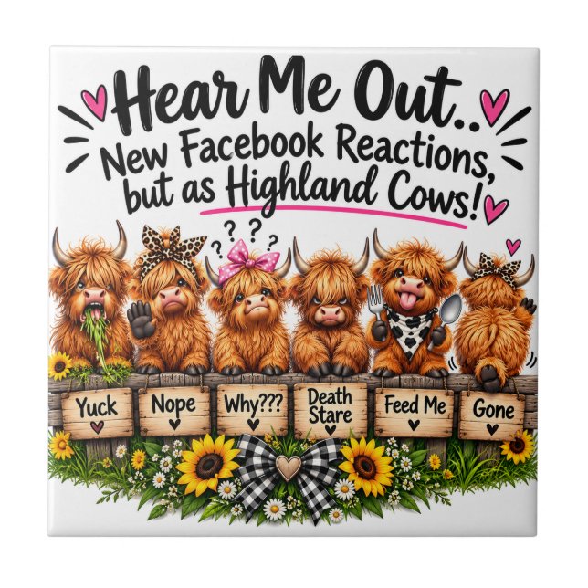 Funny Highland Cow Reactions Ceramic Tile (Front)