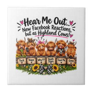 Funny Highland Cow Reactions Ceramic Tile