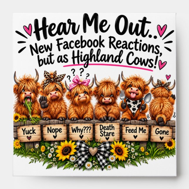 Funny Highland Cow Reactions  Envelope (Front)