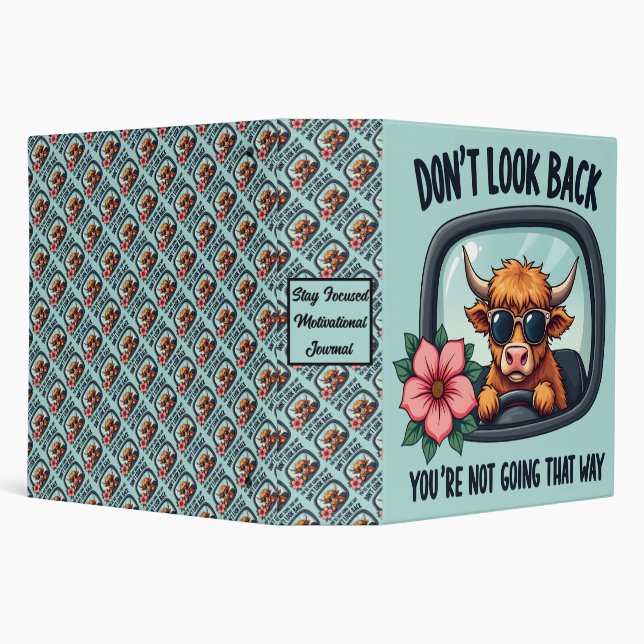 Funny Highland Cow Retro Western Motivational Art 3 Ring Binder (Background)