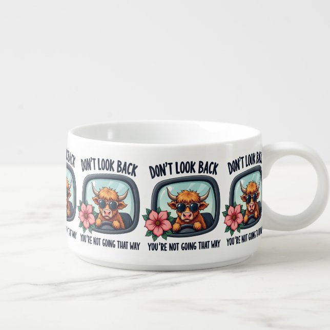 Funny Highland Cow Retro Western Motivational Art Bowl (Left)