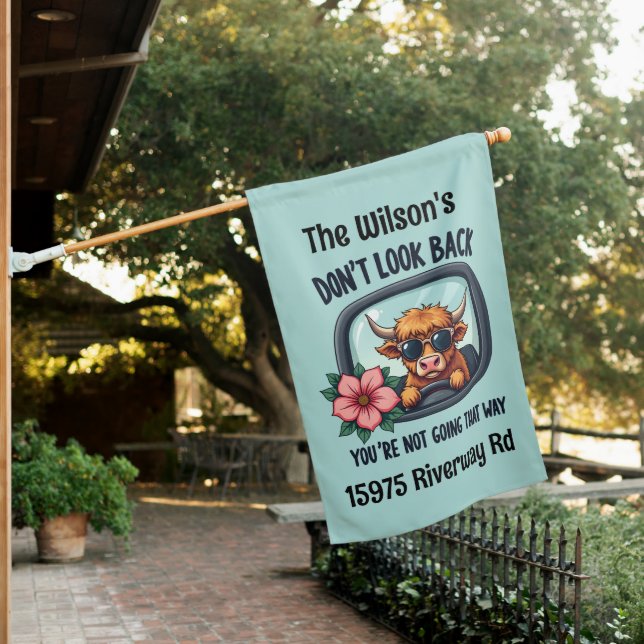 Funny Highland Cow Retro Western Motivational Art House Flag (In SItu)