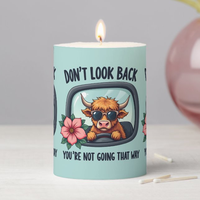 Funny Highland Cow Retro Western Motivational Art Pillar Candle (In Situ)