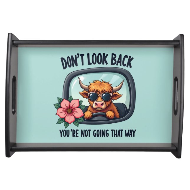Funny Highland Cow Retro Western Motivational Art Serving Tray (Front)