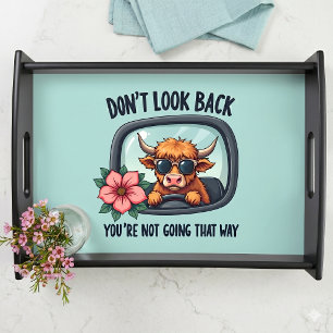 Funny Highland Cow Retro Western Motivational Art Serving Tray