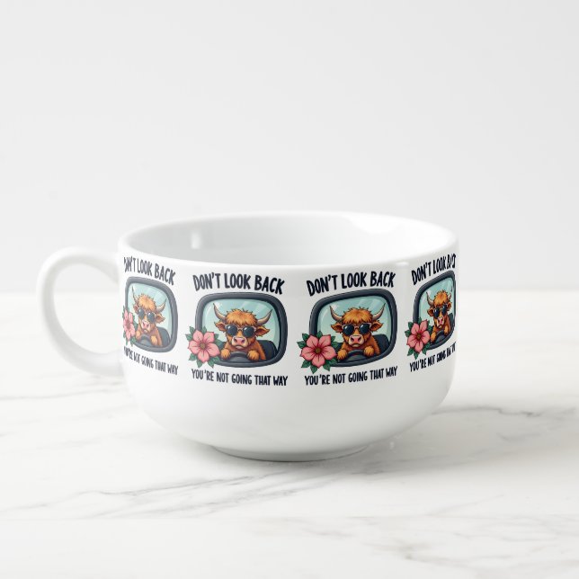 Funny Highland Cow Retro Western Motivational Art Soup Mug (Right)