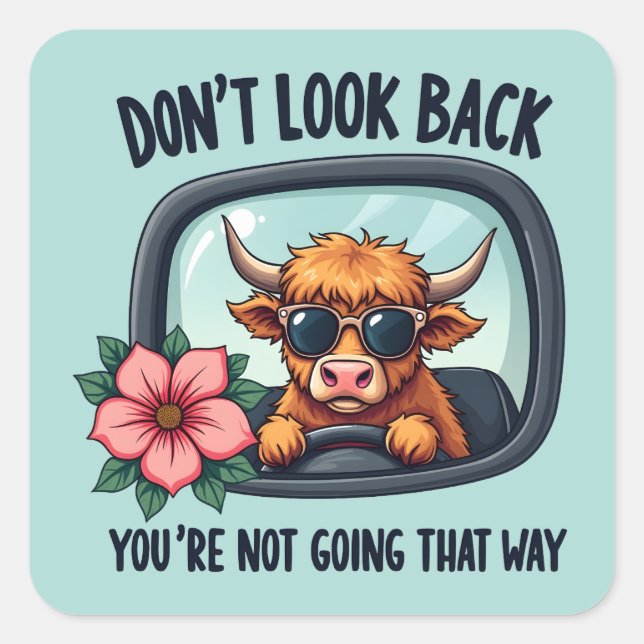 Funny Highland Cow Retro Western Motivational Art Square Sticker (Front)