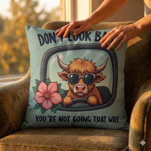 Funny Highland Cow Retro Western Motivational Art Throw Pillow