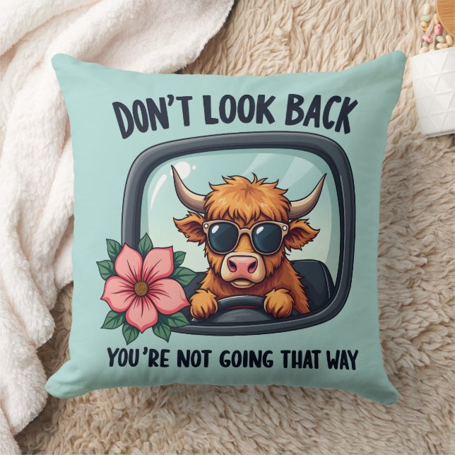 Funny Highland Cow Retro Western Motivational Art Throw Pillow (Blanket)