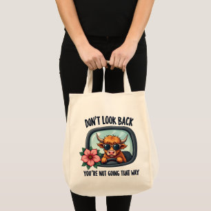 Funny Highland Cow Retro Western Motivational Art Tote Bag