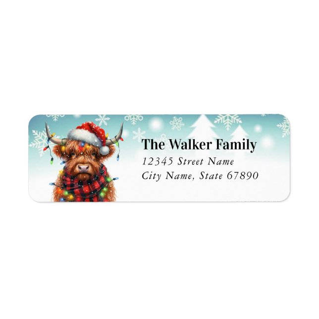 Funny Highland Cow Return Address Labels (Front)