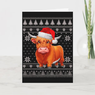 Funny Highland Cow Ugly Christmas Sweater Santa Xm Card