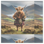 Funny Highland Cow With Bagpipes, Fabric