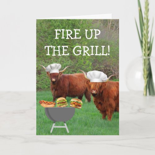 Funny Highland Steer Barbecue Birthday Card