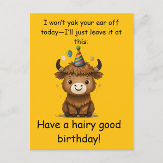 Funny Highland Yak: Hairy Good Birthday Puns Postcard