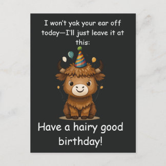 Funny Highland Yak: Hairy Good Birthday Puns Postcard