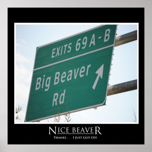 Funny Highway Sign Big Beaver Road Exit 69 Poster