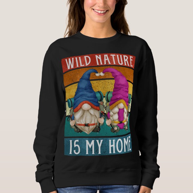 Funny Hiker Gnomes With Travel Backpack Retro Hiki Sweatshirt (Front)