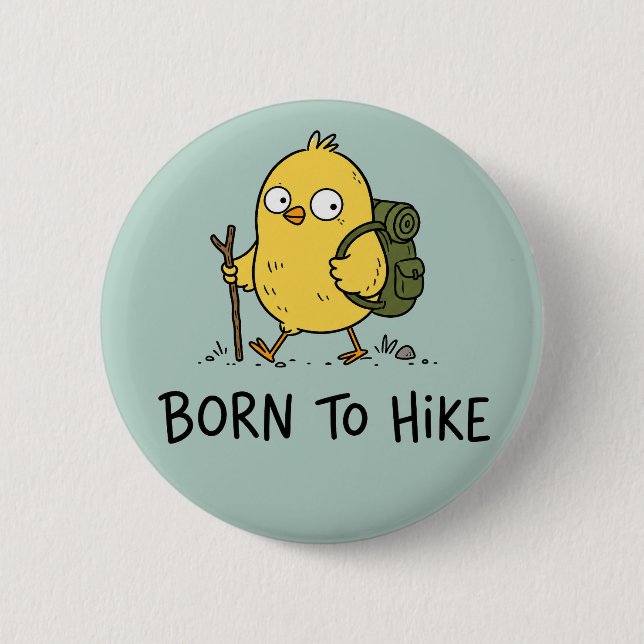 Funny Hiking Bird Cartoon Button (Front)