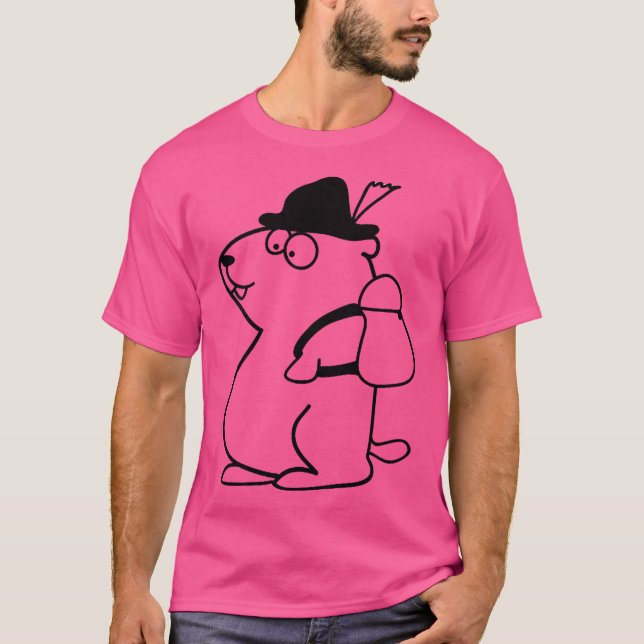 Funny Hiking Marmot With Hat And Backpack T-Shirt (Front)