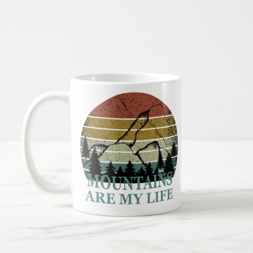 funny hiking sayings vintage sunset pine trees coffee mug
